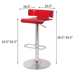 English Elm Red Red and Chrome Adjustable Swivel Stool with Gas Lift 360° Swivel Low Back Support, 35.5" H B062P186418