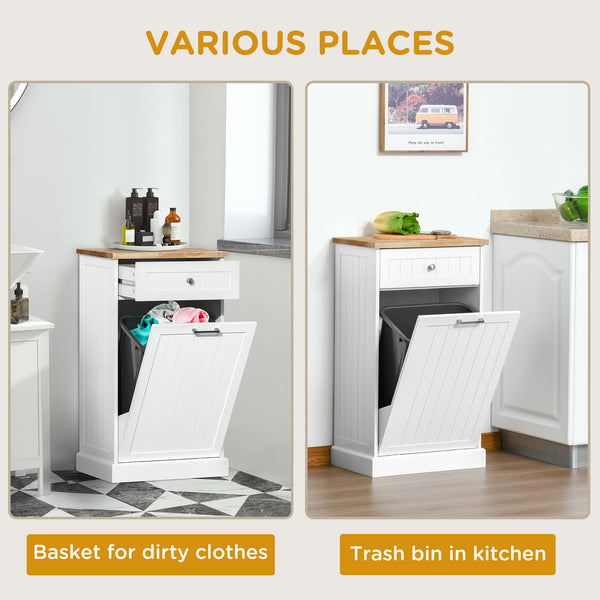 English Elm Homcom Kitchen Tilt-Out Trash Bin Cabinet With Drawer – Stylish, Space-Saving Recycling Solution! W2225P217731