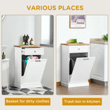 English Elm Homcom Kitchen Tilt Out Trash Bin Cabinet Free Standing Recycling Cabinet Trash Can Holder With Drawer, White