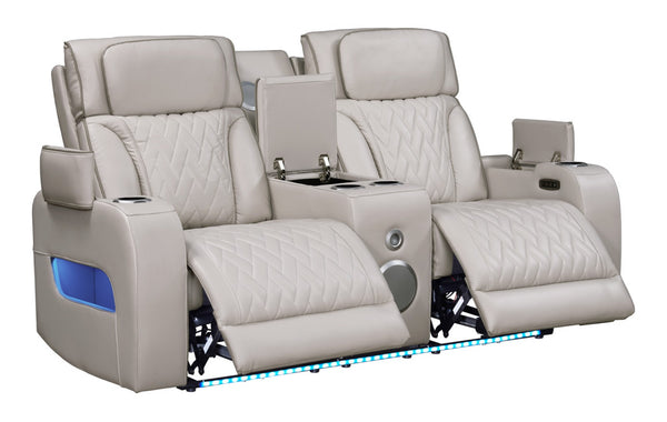 English Elm Jazmina Power Reclining Living Room Set with Bluetooth Led and Wireless Charging White B2749S00279