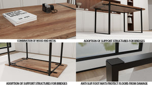 English Elm 59" Industrial Dining Set with Suede Chairs Matte Metal Base Mdf Table Seats Four Brown Grey W2189S00932