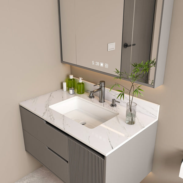 English Elm 37 Inch Marble Vanity Top – Elegant Bianco Carrara Stone With Undermount Sink & Pre-Drilled Holes W2700P194075