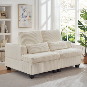 English Elm Fluffy Corduroy Convertible Loveseat Modular Lounge Chair for Bedroom or Apartment White W3705S00016