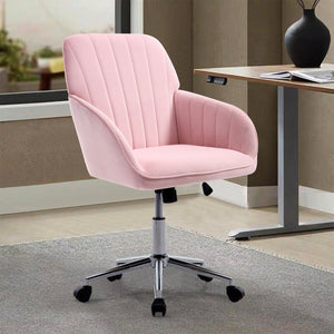 English Elm Ty Velvet Swivel Chair – Ergonomic Office Seating With Plush Memory Foam, Stylish Baby-Pink Design W2311P295812-GIGA