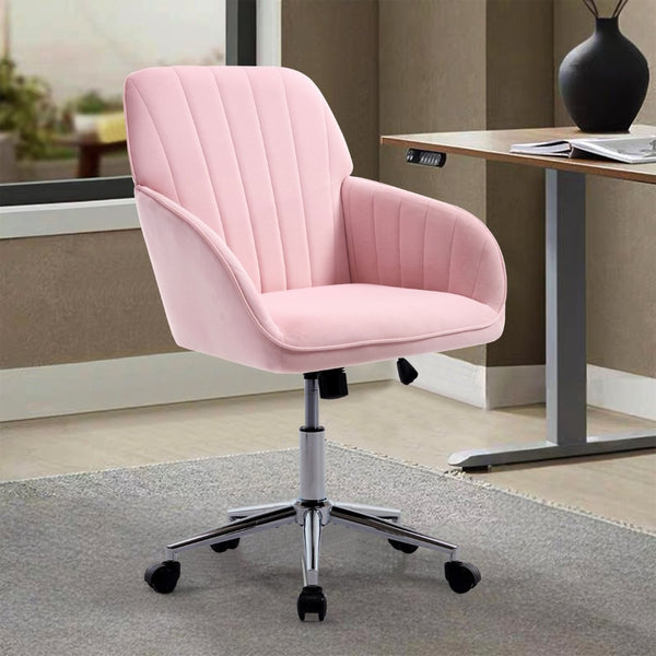 English Elm Ty Velvet Swivel Chair – Ergonomic Office Seating With Plush Memory Foam, Stylish Baby-Pink Design W2311P295812-GIGA