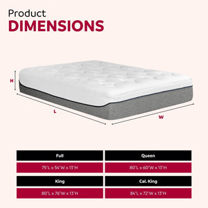 English Elm Ultra 13in Plush Gel Memory Foam Mattress Full Size - 3" Gel Layer, 13" Comfort, Motion Isolating Cover Grey+White 56 L x 17 W x 17 H B011P199718