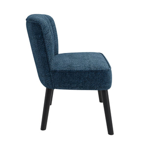 English Elm Shellback Channel Back Upholstered Chair for Small Spaces, Lapis Bouclé Fabric, Solid Wood Legs Navy Blue B127P284449
