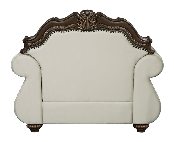 English Elm Pierce Beige Button-Tufted Accent Chair with Floral Trim & Pillow, 25" Seat, Pocket Coil Comfort B2726S00274