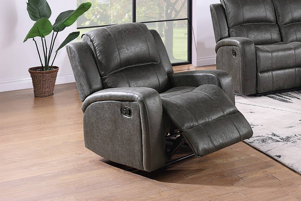 English Elm Modern Grid Tufted Manual Recliner Smoke Leather Like Fabric Square Arm Lounge Chair B011P466427