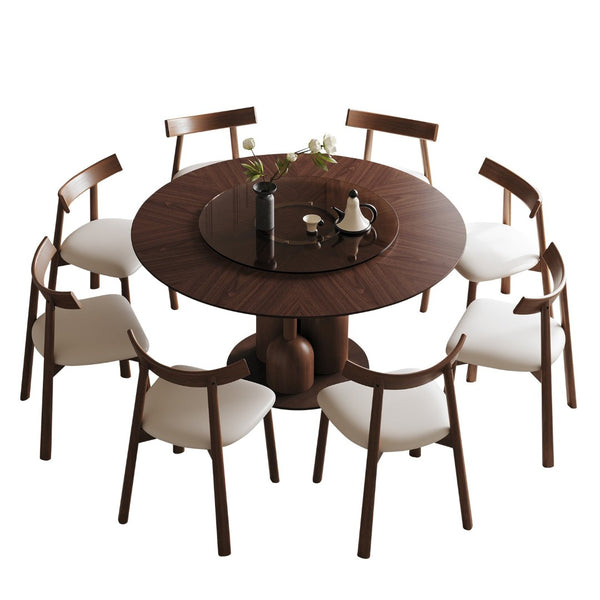 English Elm 59-inch Solid Oak Round Dining Set Wabi-sabi Sculpted Table Eight Chairs Lazy Susan W2700S00138
