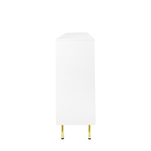 English Elm 3-Door Fluted Sideboard with Gold Handles, 55" White Buffet Cabinet for Kitchen Dining Living Room W2282P220597