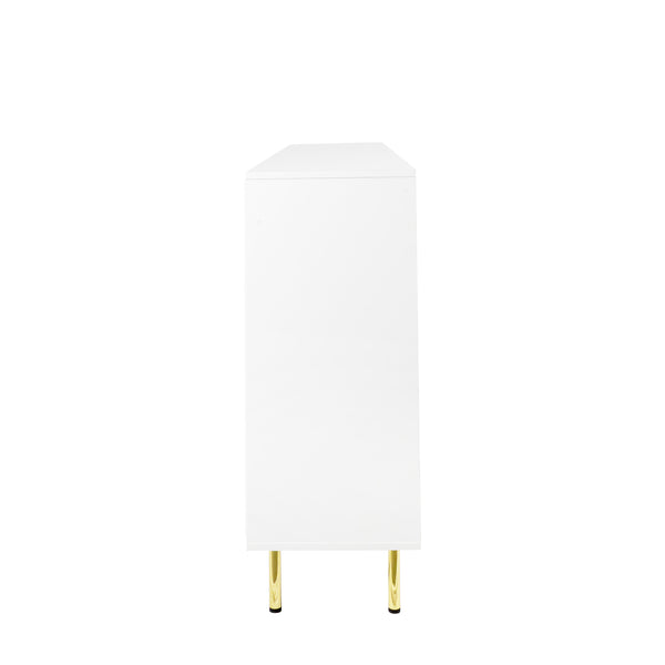 English Elm 3-Door Fluted Sideboard with Gold Handles, 55" White Buffet Cabinet for Kitchen Dining Living Room W2282P220597