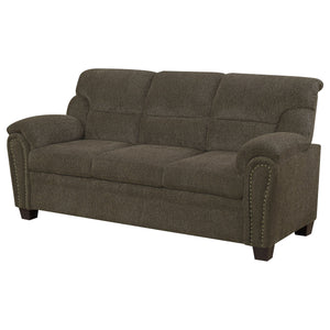 English Elm Scottsdale Plush Brown Sofa with Wide Arms, Cushioned Headrest & Nailhead Trim for Cozy Rooms B062P357814