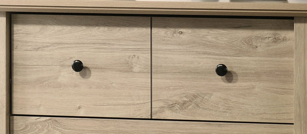 English Elm Elettra Four Drawer Chest in Warm Oak Finish with Bold Black Metal Hardware Light Oak B2749P413340