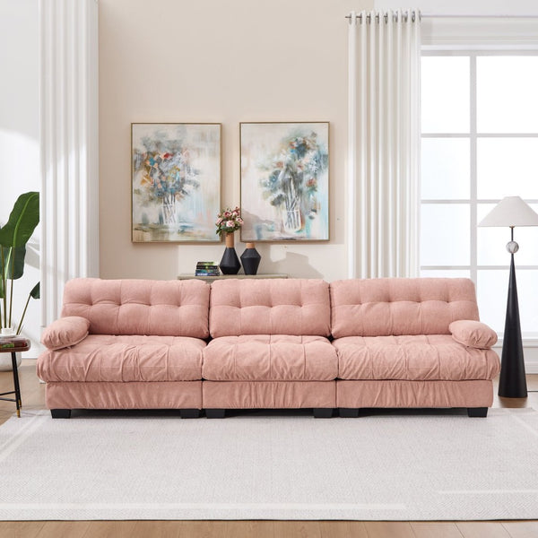 English Elm Modular Cloud Sectional Sofa Flannelette Deep Seat Couch for Living Room with Pillows Pink W2120S00032