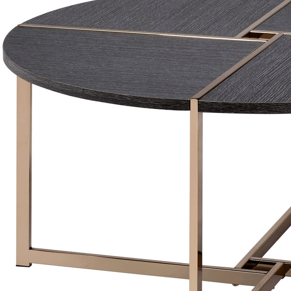 English Elm Bromia Round Black Wood Top Coffee Table with Champagne X-Shape Metal Legs — Modern Occasional Accent B2726P281464