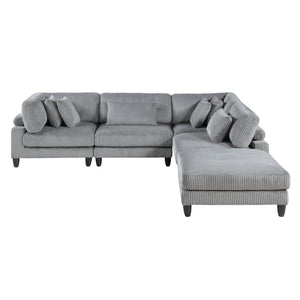 English Elm 5pc Modular Sectional Sofa Set in Corduroy Upholstery with Ottoman & Accent Pillows, Modern Luxe Gray 40 L x 40 W x 13.5 H B011S01560