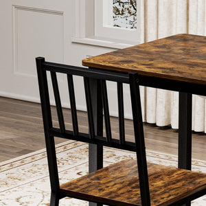 English Elm Dining Table Set 3 Piece Industrial Steel Frame with Melamine Top for Kitchen Nook Rustic Brown W1162P424861