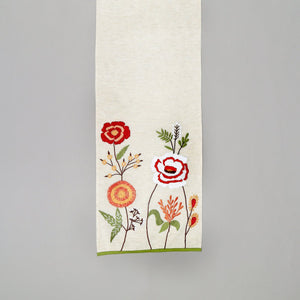 English Elm Peony Cotton Embroidered Table Runner 72" Ivory – Rustic Slub Texture, Eco-Friendly Elegant Décor B346P321269