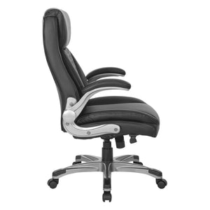 OSP Home Furnishings Executive Tufted Bonded Leather Office Chair with Lumbar Support and Flip up Arms Black ECH75137-EC3