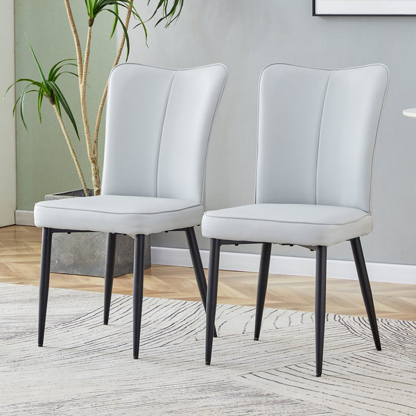 English Elm Modern minimalist light gray PU dining and office chairs 2-piece set, ergonomic, eco-friendly, easy install W1512P360918
