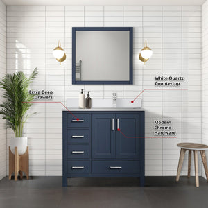 English Elm Navy Blue Bath Vanity Ensemble With 36" Quartz Top, Chrome Faucet, & 34" Mirror For Stylish Bathrooms B2731S01271