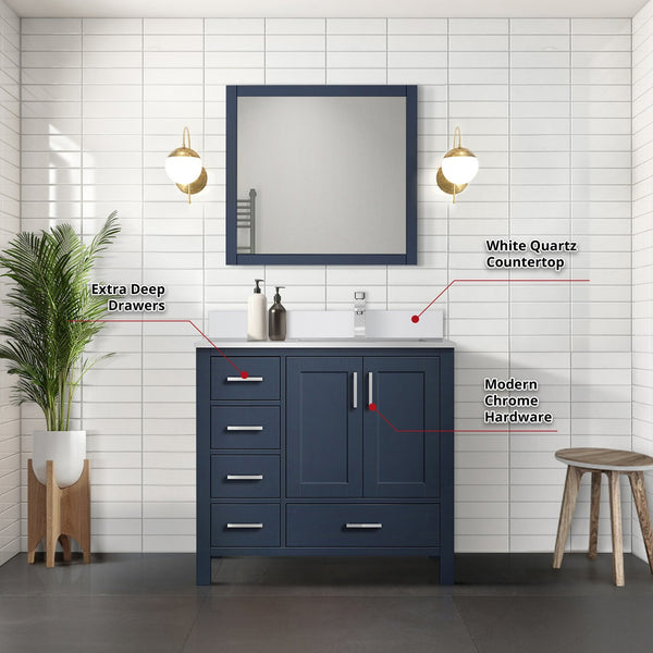 English Elm Navy Blue Bath Vanity Ensemble With 36" Quartz Top, Chrome Faucet, & 34" Mirror For Stylish Bathrooms B2731S01271