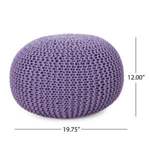 English Elm Christopher Knight Home® - KNITED Pouf Ottoman in Lavender Purple Cotton — Cozy Knit Accent Seat, Soft Durable 20.75x13.5" 62653.00LAV