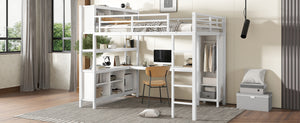 English Elm Metal Queen Size Loft Bed With L-Shaped Desk, Storage Cubes & Shelves For Kids, Teens & Adults W1580S00108