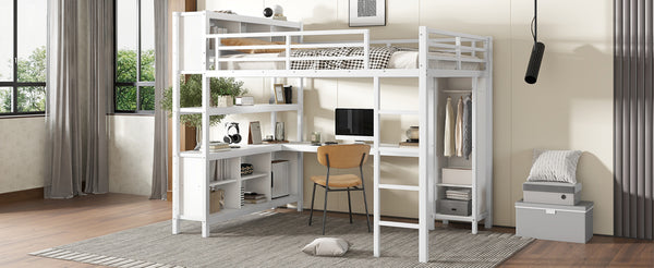 English Elm Metal Queen Size Loft Bed With L-Shaped Desk, Storage Cubes & Shelves For Kids, Teens & Adults W1580S00108