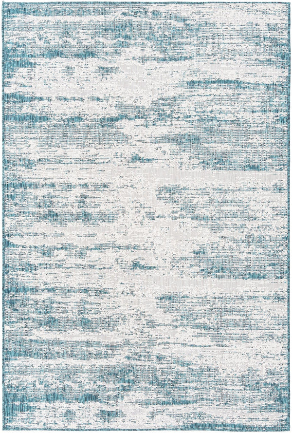 Unique Loom Outdoor Modern Cartago Machine Made Abstract Rug Teal, Ivory 5' 3" x 7' 10"