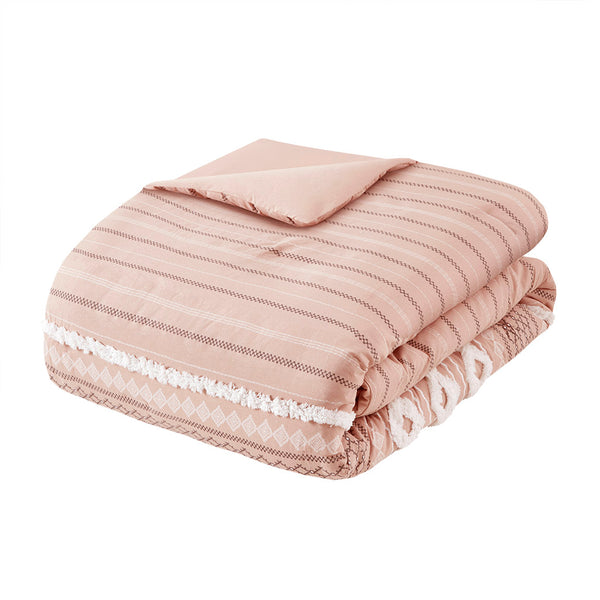 JLA Home INK+IVY - Cotton Mid-Century Geometric Comforter Set with Tufted Chenille Accents, Breathable OEKO-TEX Certified Ivory II10-995