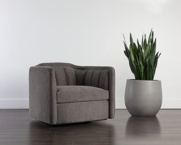 Sunpan Birrit Swivel Armchair - Luxurious Comfort with Durable Performance Fabric and Sleek Wooden Base Alaska Hedgehog Brown