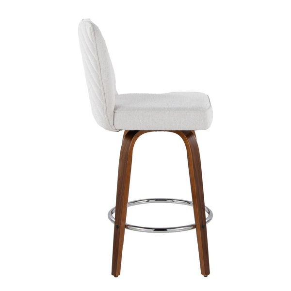 English Elm Henry 26" Contemporary Fixed-Height Counter Stool with Chevron Tufted Fabric, Walnut Legs, Swivel Comfort White B202S00329