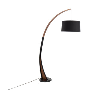 English Elm Noah Mid-Century Floor Lamp with Walnut Arched Frame, Black Linen Shade & Marble Base by LumiSource B202S01393