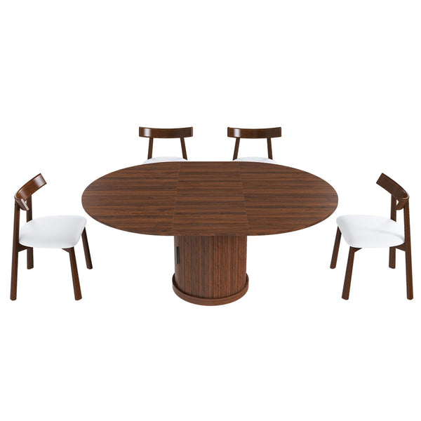 English Elm 59-inch Expandable Glass Top Dining Set Seats 8 with Upholstered Chairs X-base W2700S00113