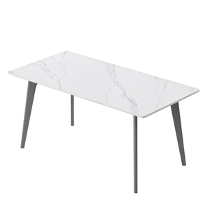 English Elm 62.99" Modern Artificial Stone Dining Table With Dark Grey Metal Legs - Seats 6, Sleek & Durable Design W1535S00521