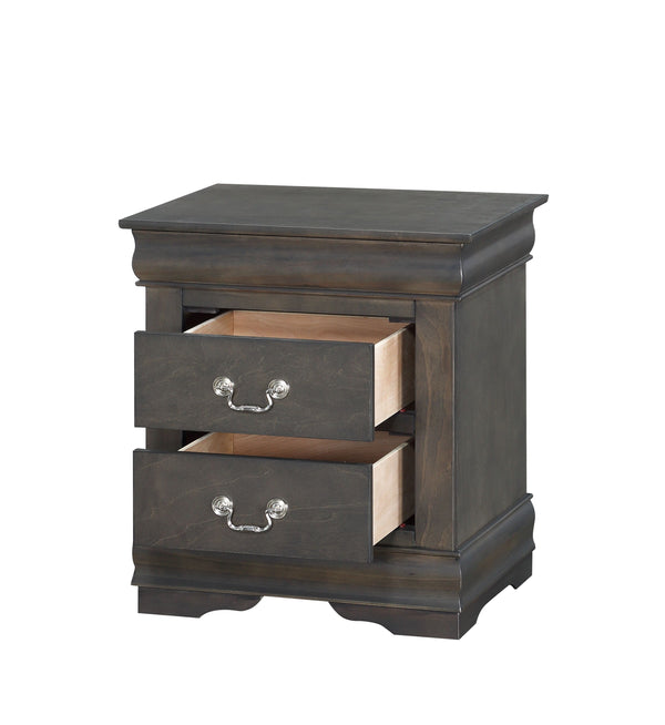 English Elm Louis Louis Philippe nightstand with two smooth-glide drawers, brushed nickel handles, durable dovetail build enhancing bedroom organization Dark Gray 27 L x 18 W x 23 H B2726P252746