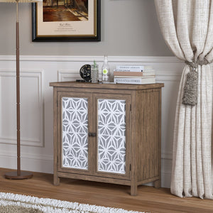 English Elm Rustic Vintage Wood Storage Cabinet with Metal Frame & Linen Doors, Dustproof Geometric Design, Easy Assembly W808P245584