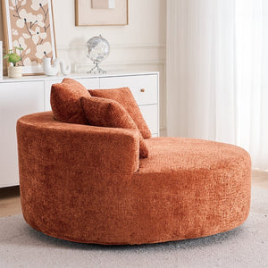 English Elm Round Swivel Barrel Chair Plush Chenille Upholstery Cozy Accent Seat for Any Room Orange W2915P338894