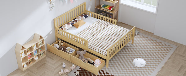 English Elm Twin Pine Platform Bed with Guardrails and Under Storage Drawers for Small Rooms N733P172700M