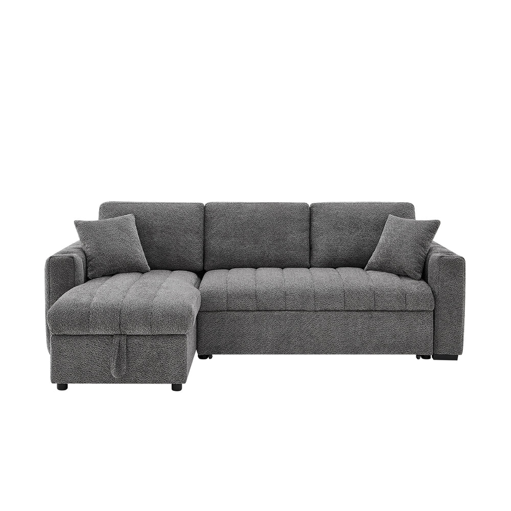 English Elm Seraphina Gray Chenille Reversible Sleeper Sectional Sofa with Storage Chaise, Cupholders, USB Port, Pillows B061S00921