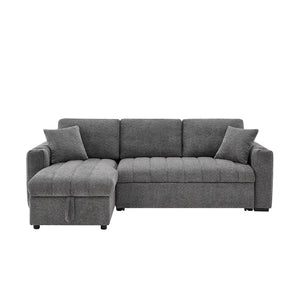English Elm Seraphina Gray Chenille Reversible Sleeper Sectional Sofa with Storage Chaise, Cupholders, USB Port, Pillows B061S00921