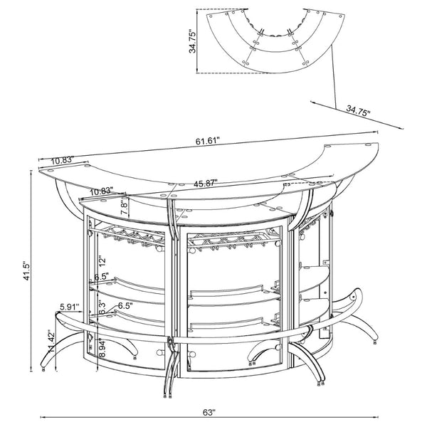 English Elm Elaina Curved Freestanding Home Bar with Smoked Acrylic Panels and Stemware Rack B062S01725