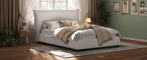 English Elm Twin Linen Upholstered Platform Bed Pillow Back Headboard Flanged Stitched Frame N757T342191W