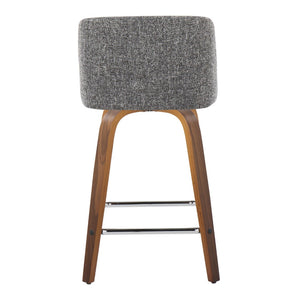 English Elm Toriano 24" Mid-Century Modern Counter Stool Set Of 2 With Swivel, Chrome Footrest & Walnut Frame B202S00118-GIGA