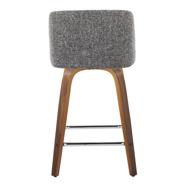 English Elm Toriano 24" Mid-Century Modern Counter Stool Set Of 2 With Swivel, Chrome Footrest & Walnut Frame B202S00118-GIGA