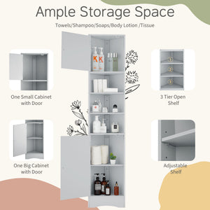 English Elm Multi-Functional Corner Cabinet Tall Trapezoid Bathroom Storage with Adjustable Shelves, Doors, Anti-Dump Device Grey WF530911AAE