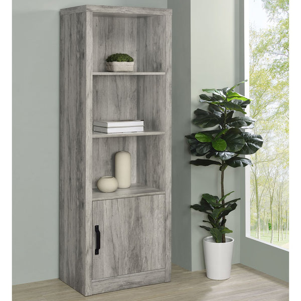 English Elm Conifer Slim Grey Driftwood Media Tower with 3 Shelves, Corner Space-Saving Storage & Weathered Finish B062P375402