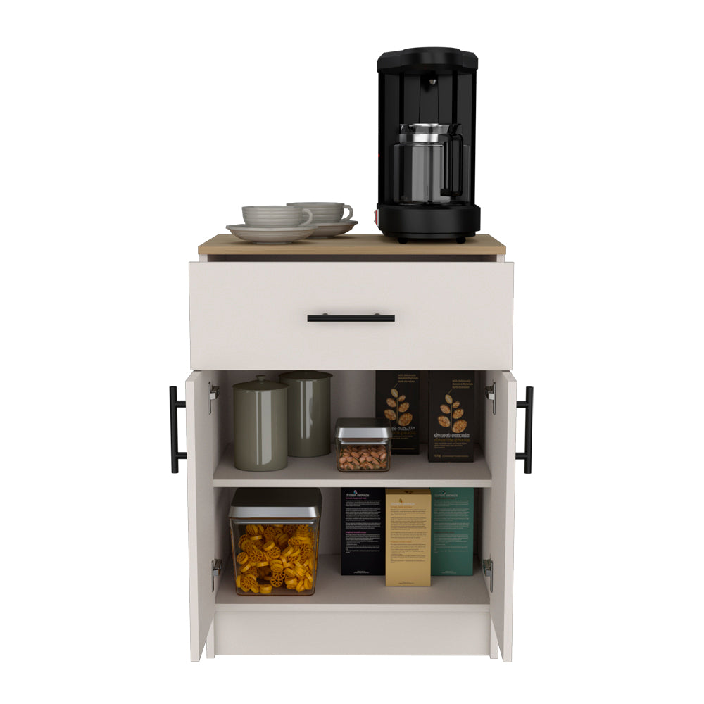 English Elm Pantry Netal Ivory/Natural Oak – Compact 33.5" Storage Cabinet with Countertop, Drawer & Shelves B092P243275